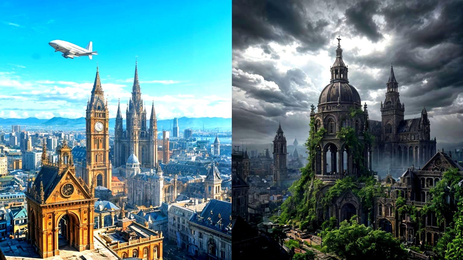 Steampunk City Split: Metropolis and Ruins in Digital Art