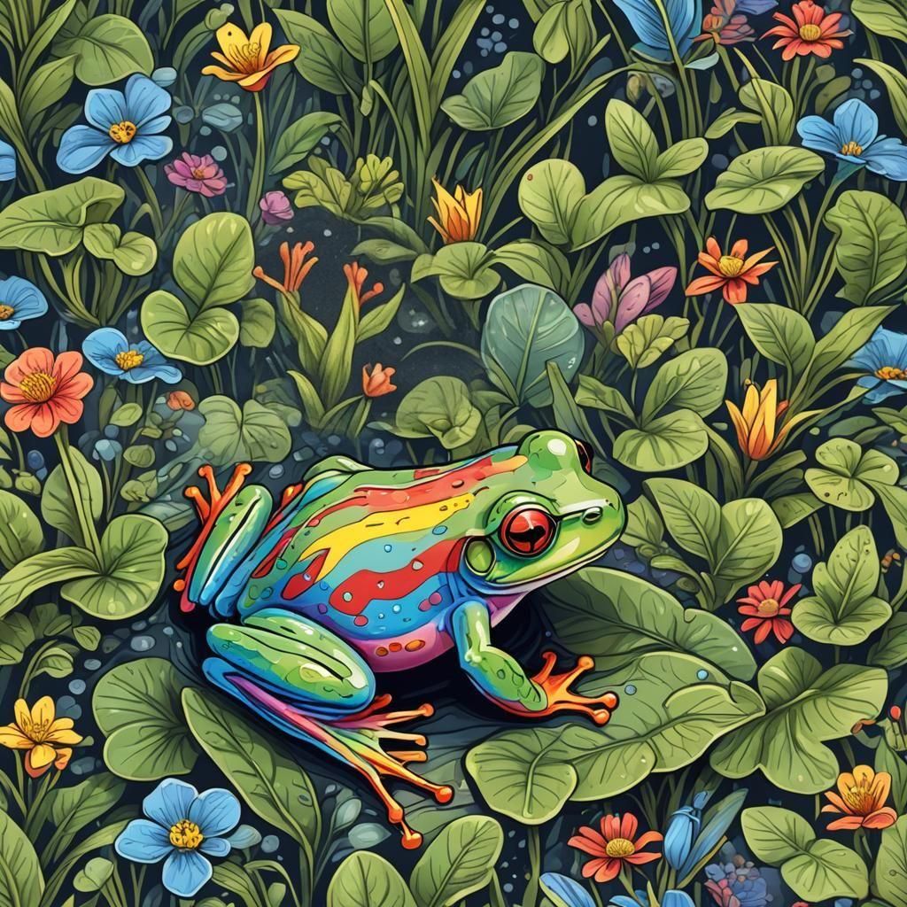 Rainbow Frog in Detailed Cartoon Style