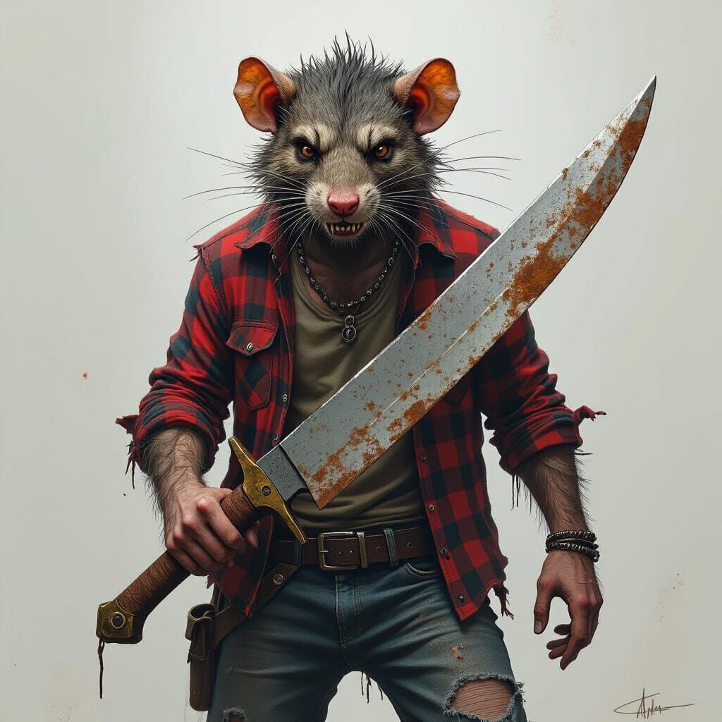 Gritty Rat-Human Hybrid with Bowie Knife