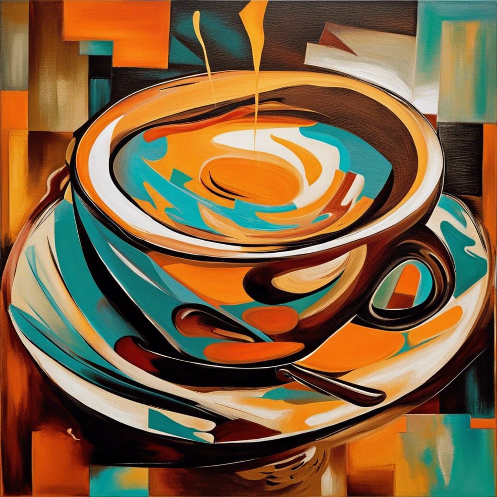 Abstract Coffee Art in Complementary Colors