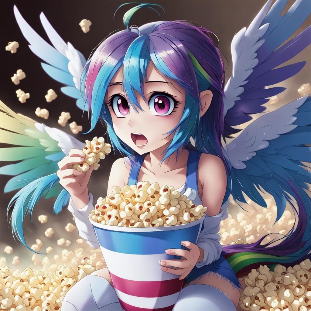 Rainbow Dash Anime Character Eating Popcorn