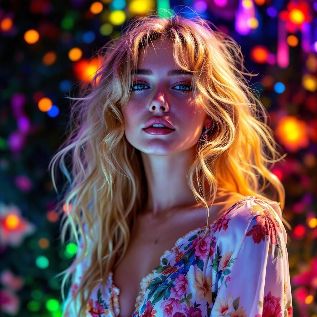 Psychedelic Portrait of Blonde Hippie Lady