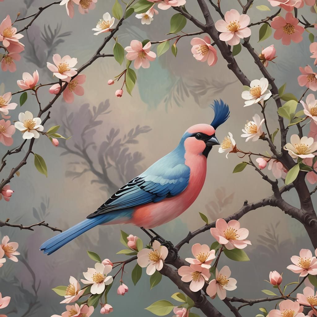 Vibrant Bird on Branch in Matisse Style