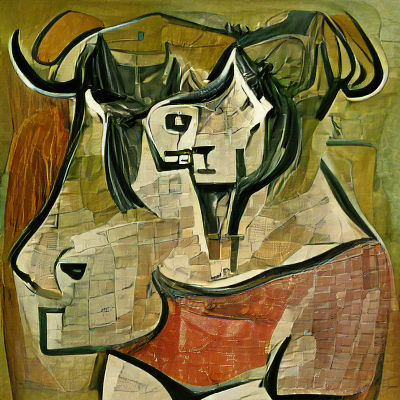 Minotaur Woman Portrait in Cubist Style