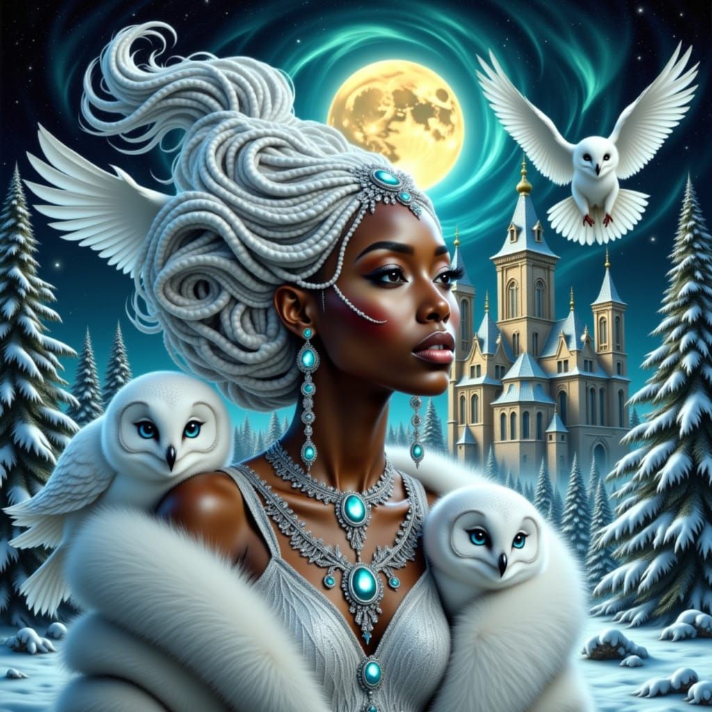 Enchanted Winter Goddess in Psychedelic Splendor