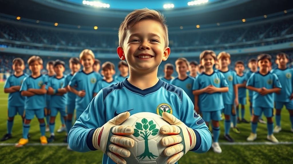 Joyful Young Soccer Players in a Vibrant Evening Stadium