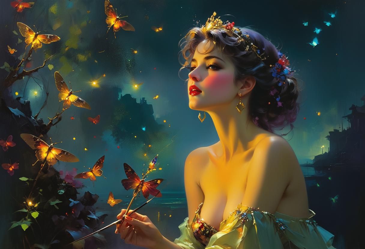 Ethereal Woman in Magnetic Vision: A Detailed Matte Painting