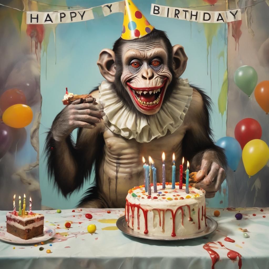 Surreal Zombie Monkey Clown's Birthday in Dali Style