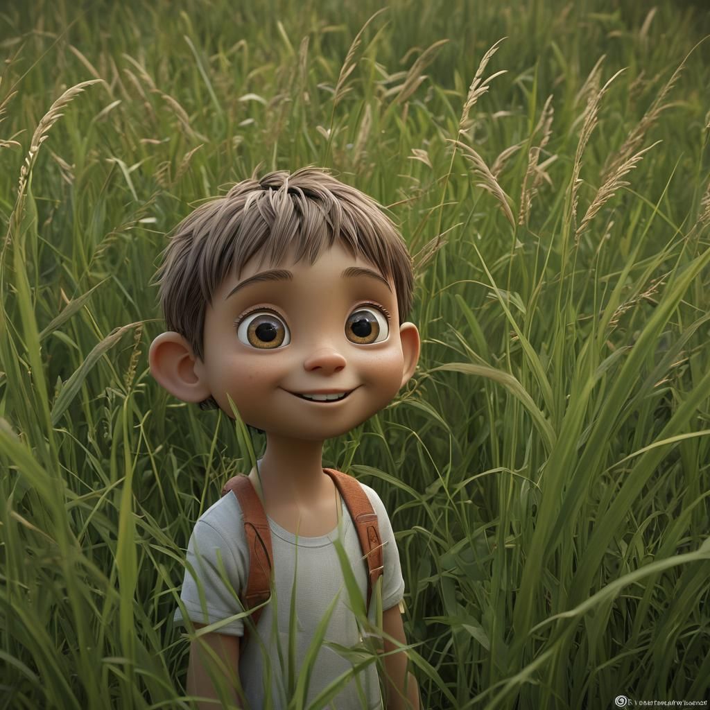 Cartoon Child in Tall Grass 3D Art