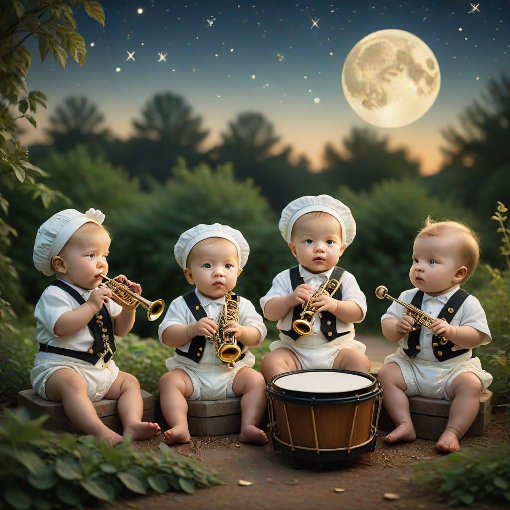 Charming Miniature Orchestra Under Starry Night Sky