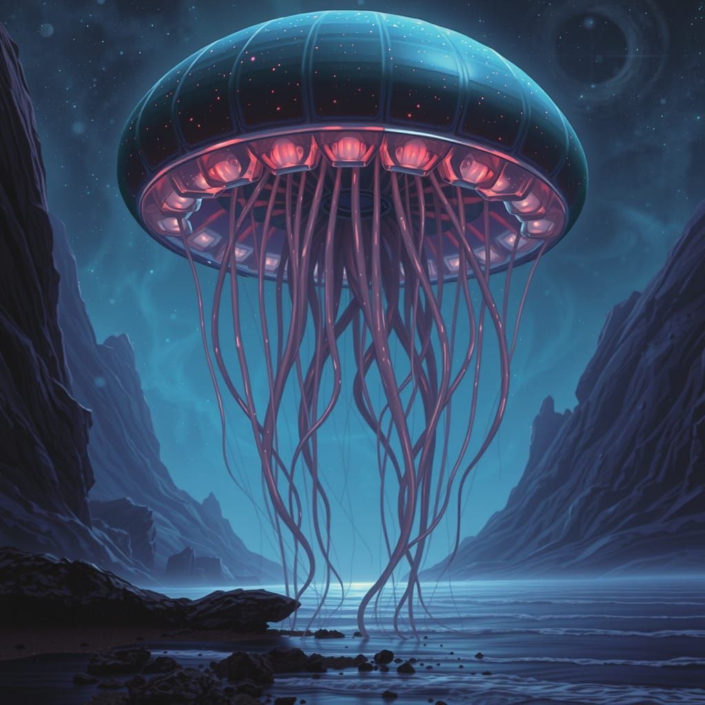 Bioluminescent Jellyfish Drifting Through Space