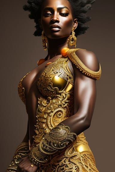 Elaborate Gold Black Goddess Portrait in 4K