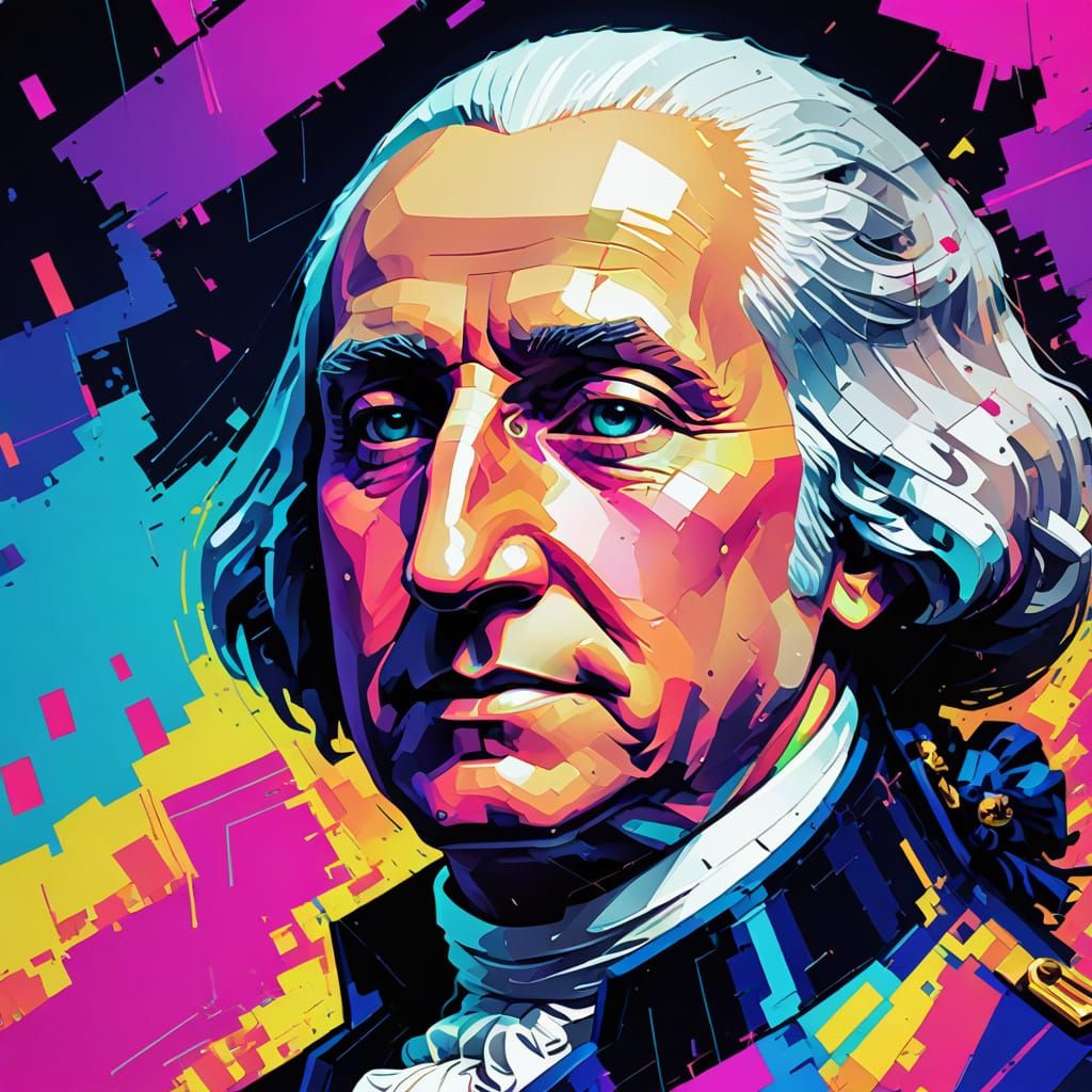 Glitch Art Portrait of George Washington