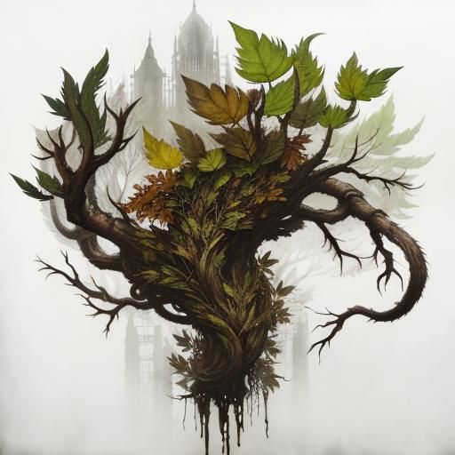 Surreal Root Creature in Dystopian Double Exposure