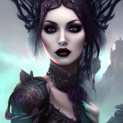 Gorgeous Goth Woman in Detailed Matte Painting
