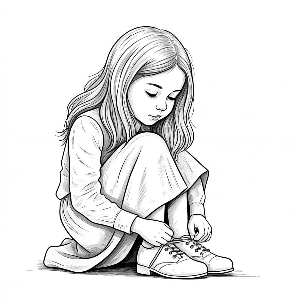 Modest Ultra-Orthodox Girl Ties Shoes in Delightful Cartoon ...