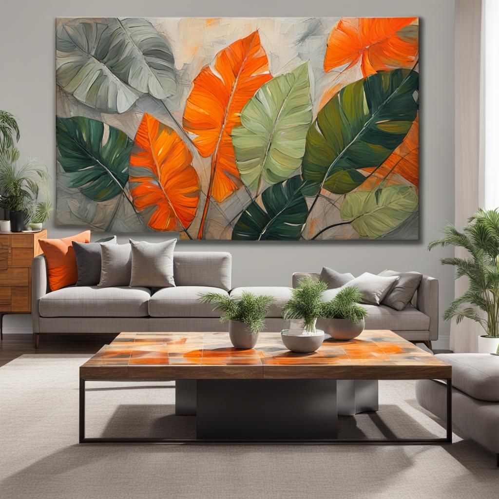 Vibrant Tropical Leaves in Abstract Art