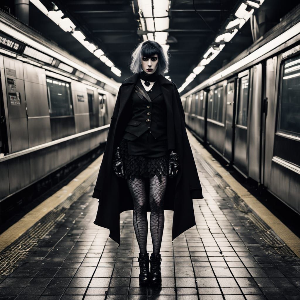 Gothic Cross-Dresser in Subway: Dark Fashion Portrait