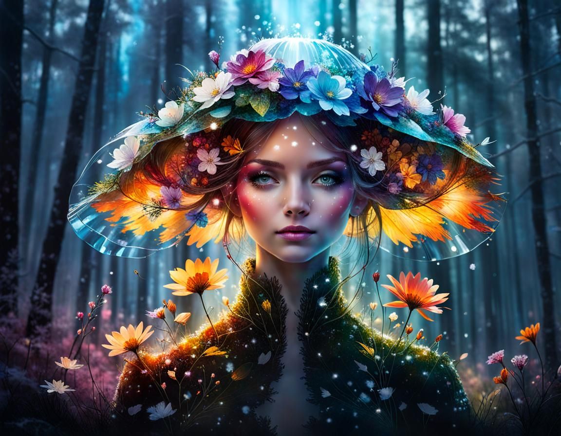 Crystal Flower Woman in Snowy Landscape