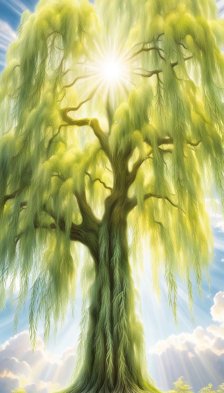 Sun-Drenched Willow Tree in Divine Light