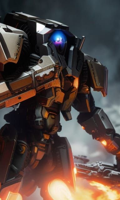 Intricate Warframe Mecha Robot in Vibrant Colors