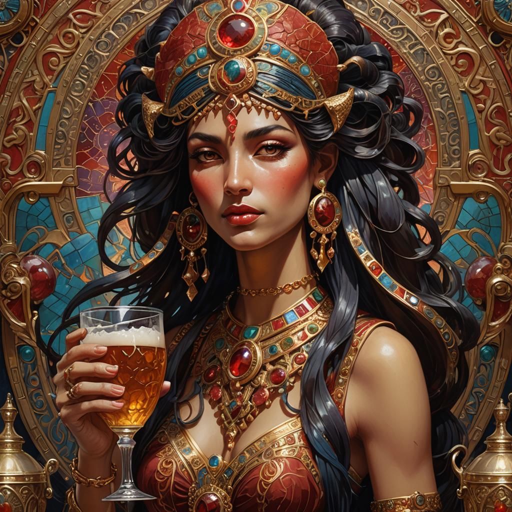 Hathor Drinks Crimson Beer in Art Nouveau Style