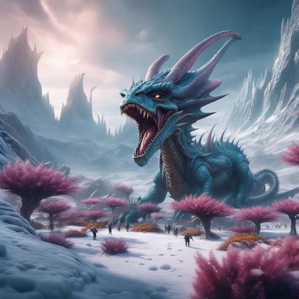Alien World Dragons Greet the Spring: Fantasy Art