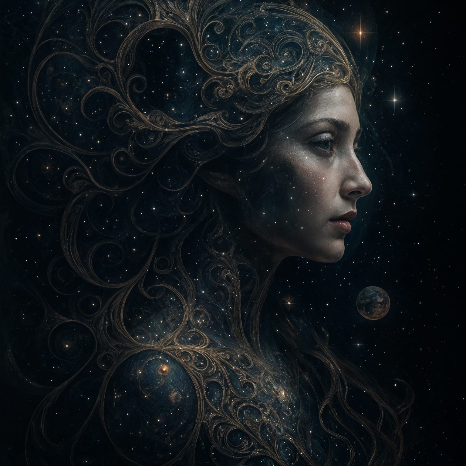 Surreal, Double Exposure Art of a Majestic Female Figure Ami...