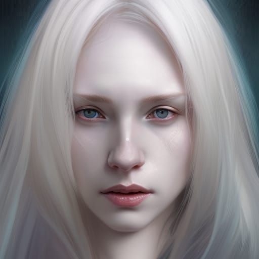 Beautiful Albinism Woman Portrait in Hyperdetailed Style