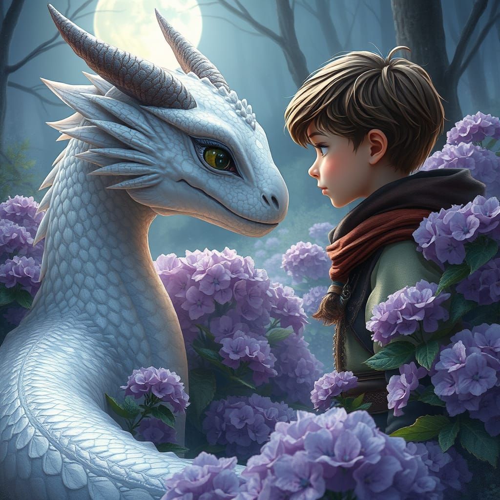 Boy and Dragon in Dreamlike Anime Forest