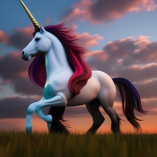Epic Unicorn with Flowing Mane in Ultrarealistic Style