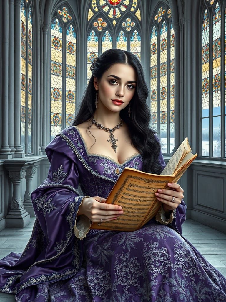 Majestic Renaissance Woman in Grand Gothic Castle