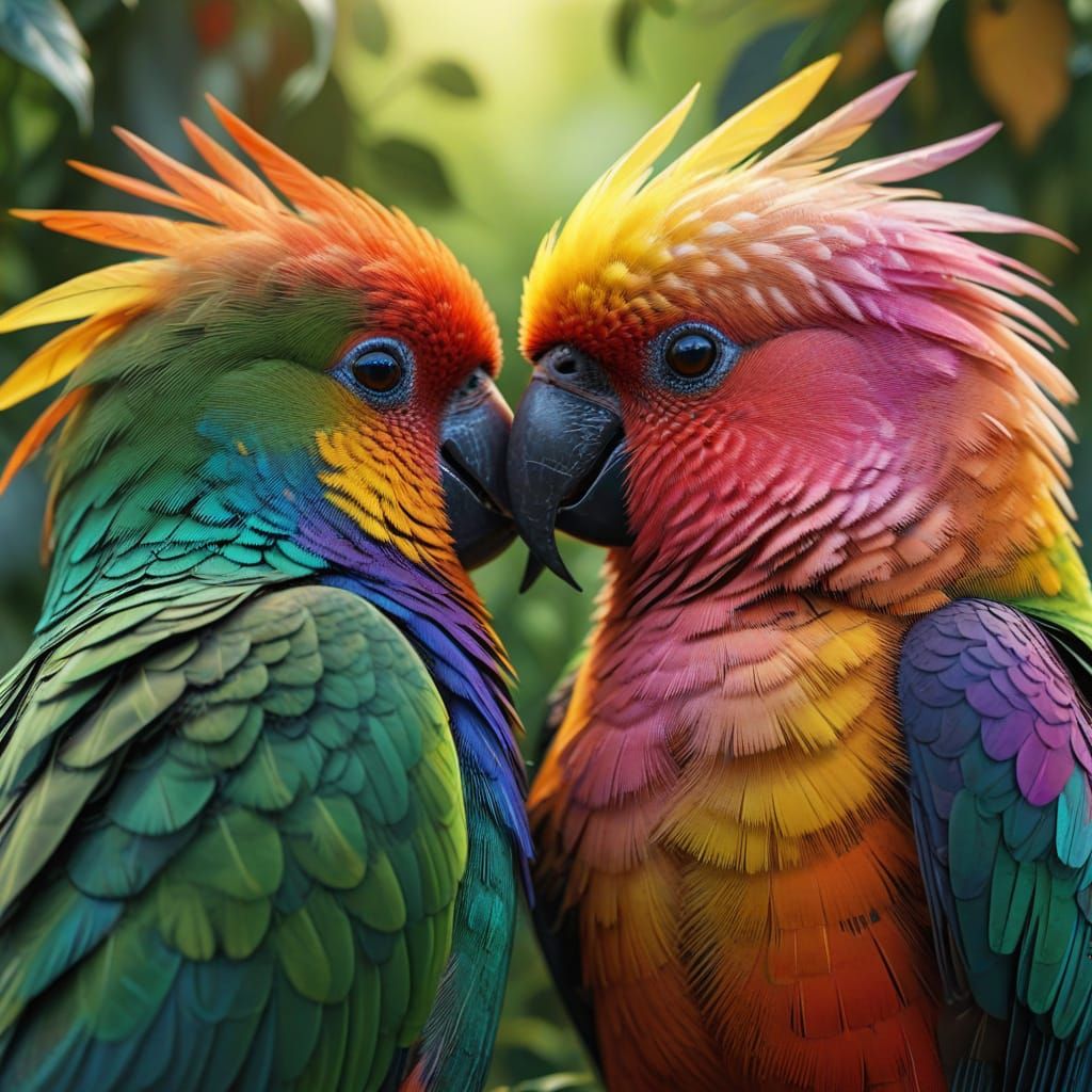 Vibrant African Lovebirds Kissing in Nature