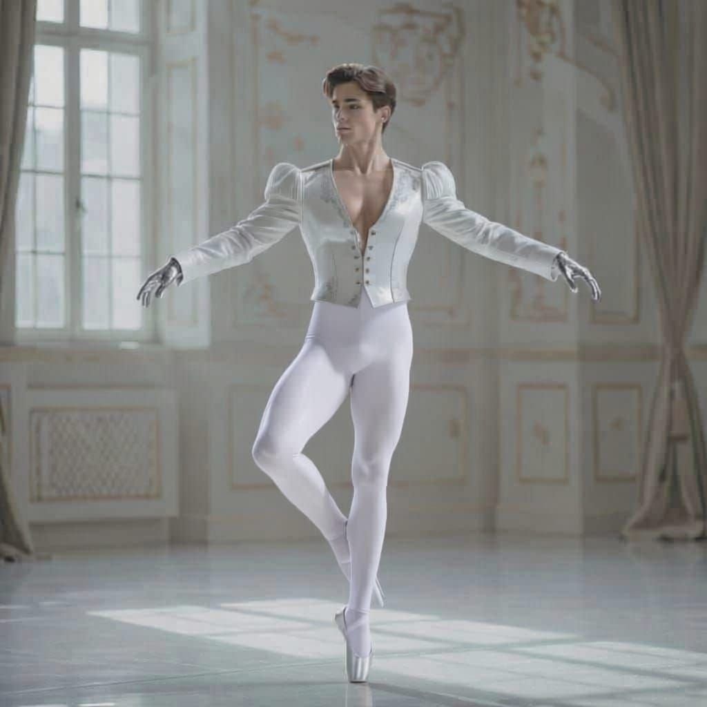 Male Ballet Prince En Pointe in White Costume