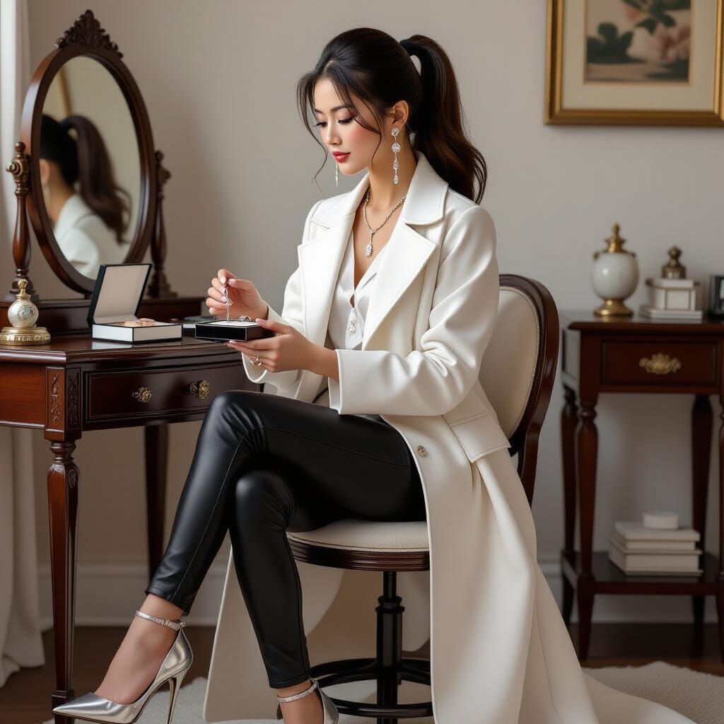 Elegant Woman at Dressing Table in Realistic Style