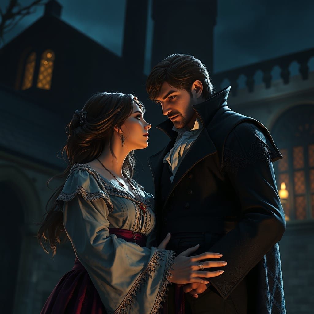 Medieval Vampire's Surprise Visit: Dark Fantasy Art