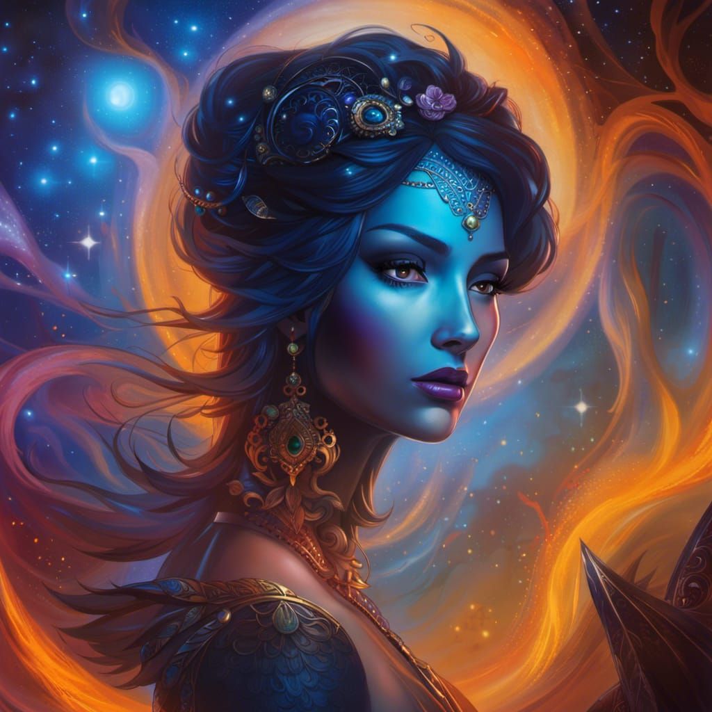 Blue Space Traveler Lady in the Cosmos