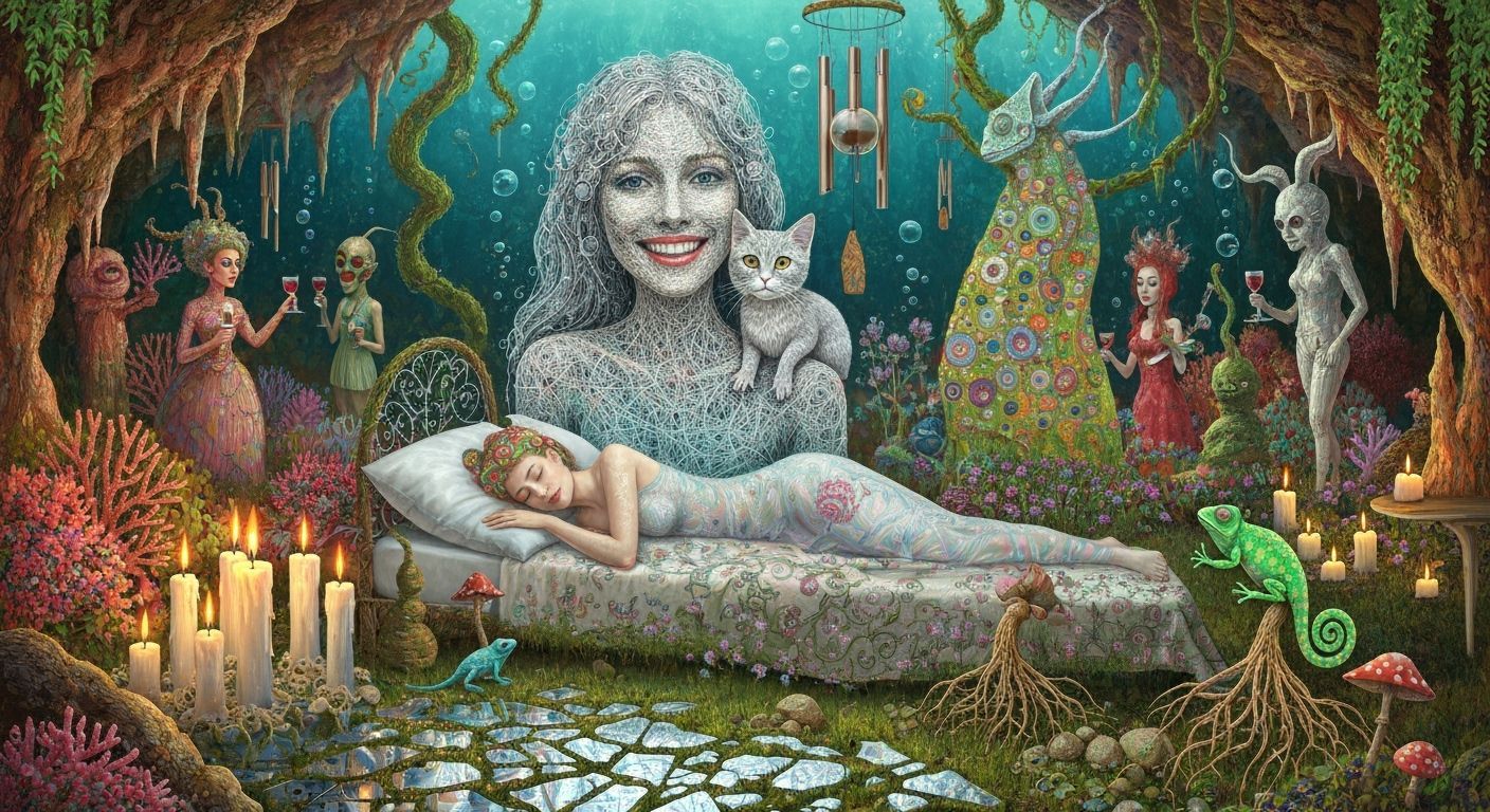 Surreal Undersea Garden Party with Dreamlike Creatures