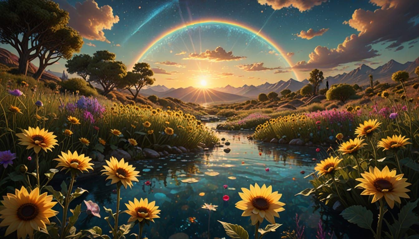 Celestial Garden of Iridescent Beauty in Hyper-Realistic Sty...