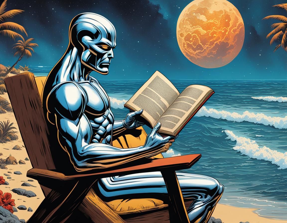 Silver Surfer Reading a Book on the Beach III