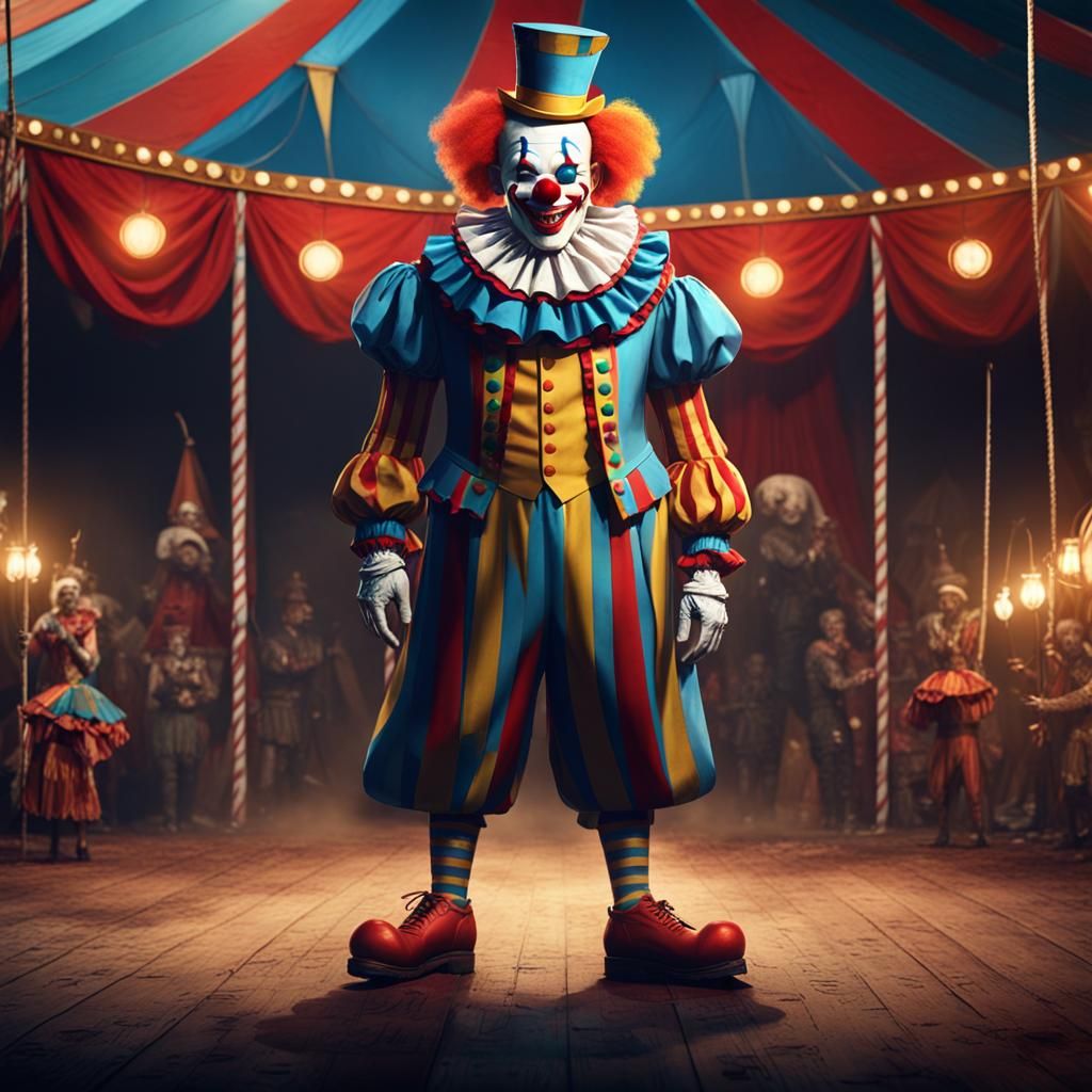 Menacing Clown in Front of Circus Tent