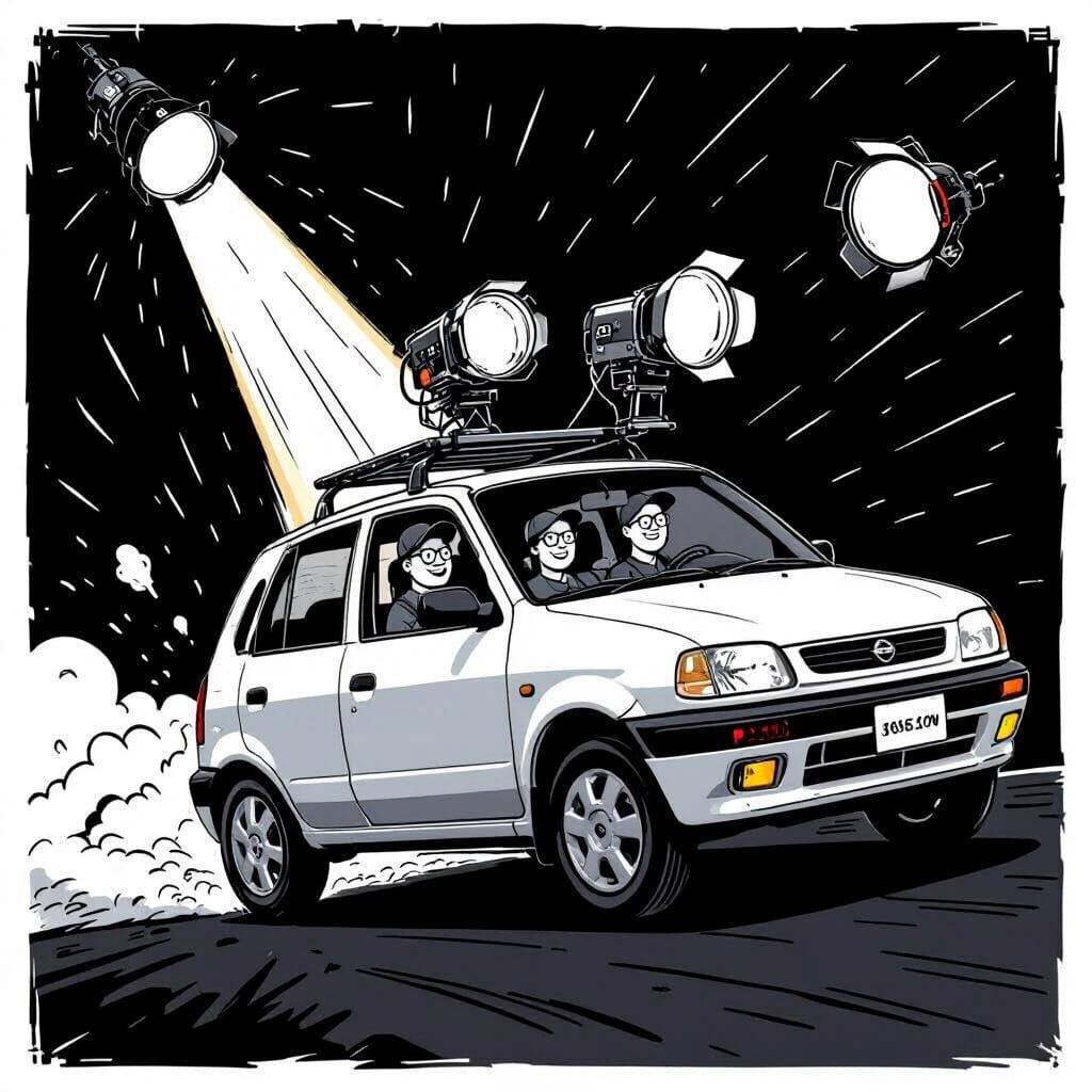 Monochrome Graphic Novel Style Nissan Micra Launch