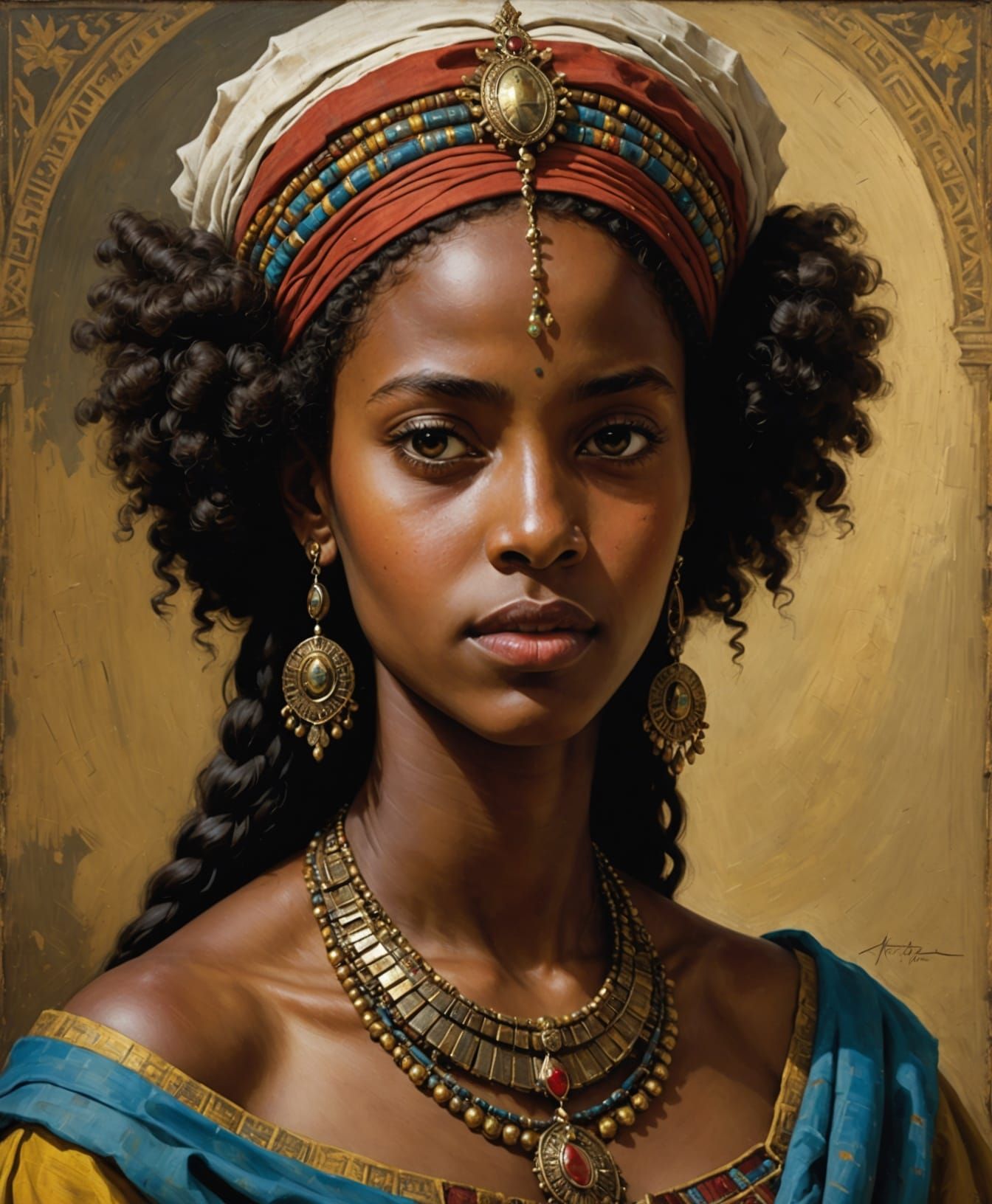 A Regal Ethiopian Princess in Classical Oil Painting Style