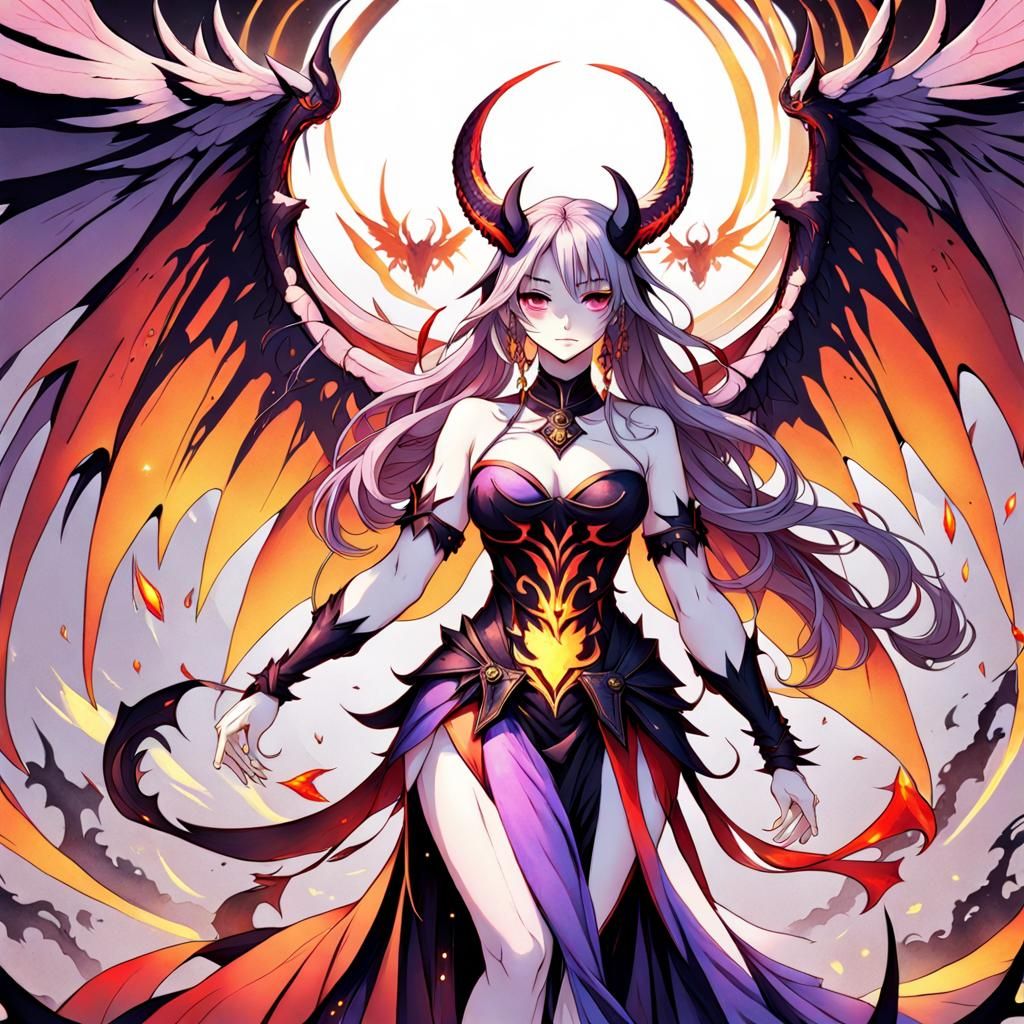 Mystical Anime Demoness with Pastel Wings