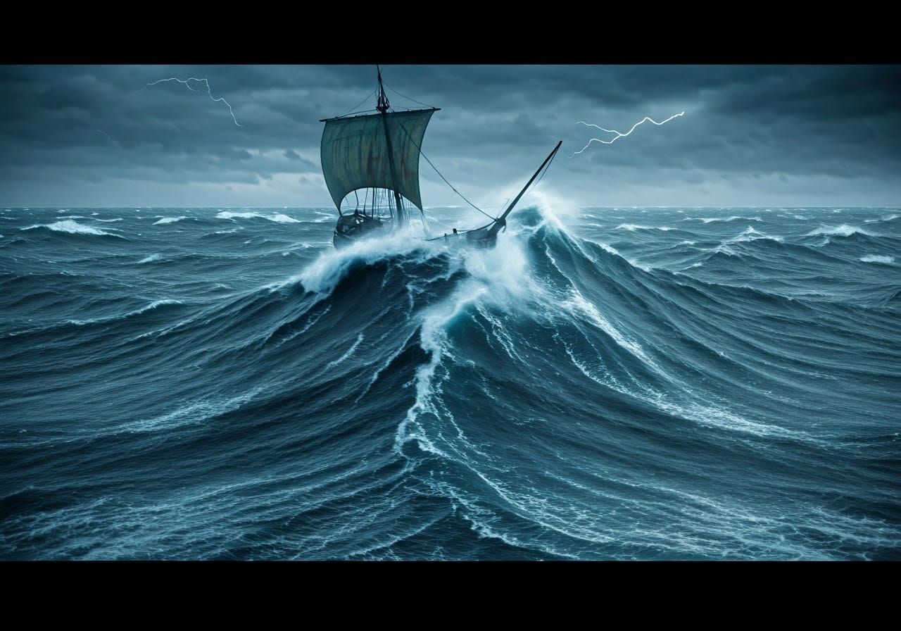 Galley Tossed on a Turbulent North Sea