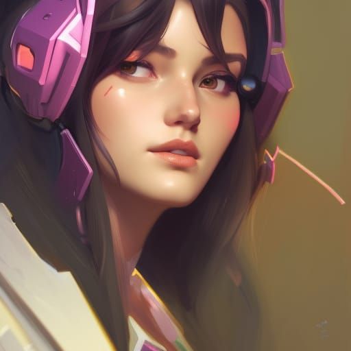 D.Va Overwatch Portrait in Hyperdetailed Splash Art Style
