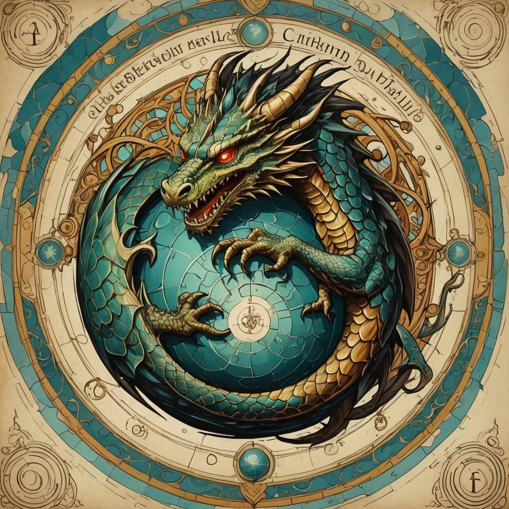 Alchemical Dragon Ouroboros Encircling Sphere