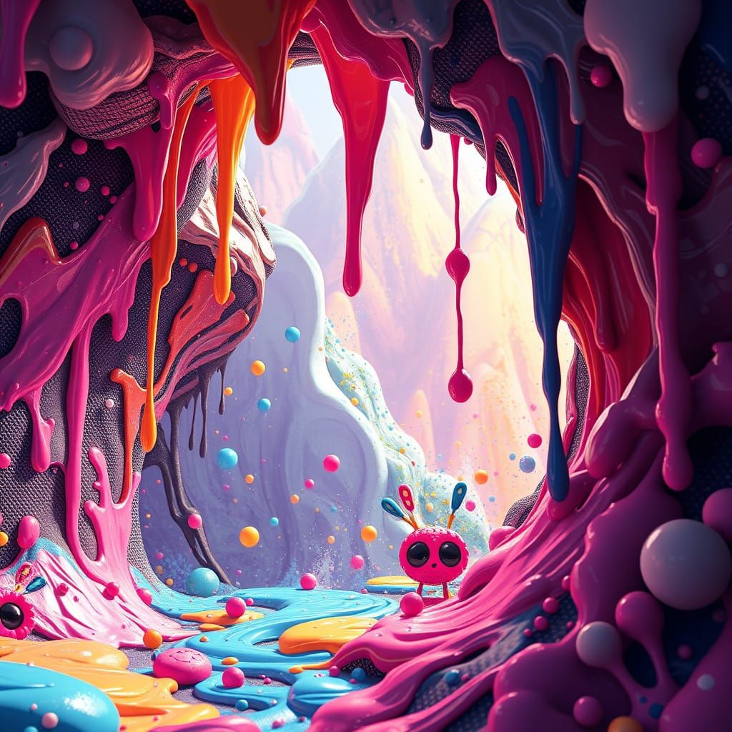 Anime-Inspired Scene of Dripping Paint in Vivid Colors