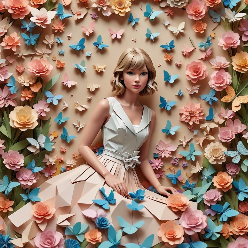 Origami Papercraft Garden Scene in Pastel Colors