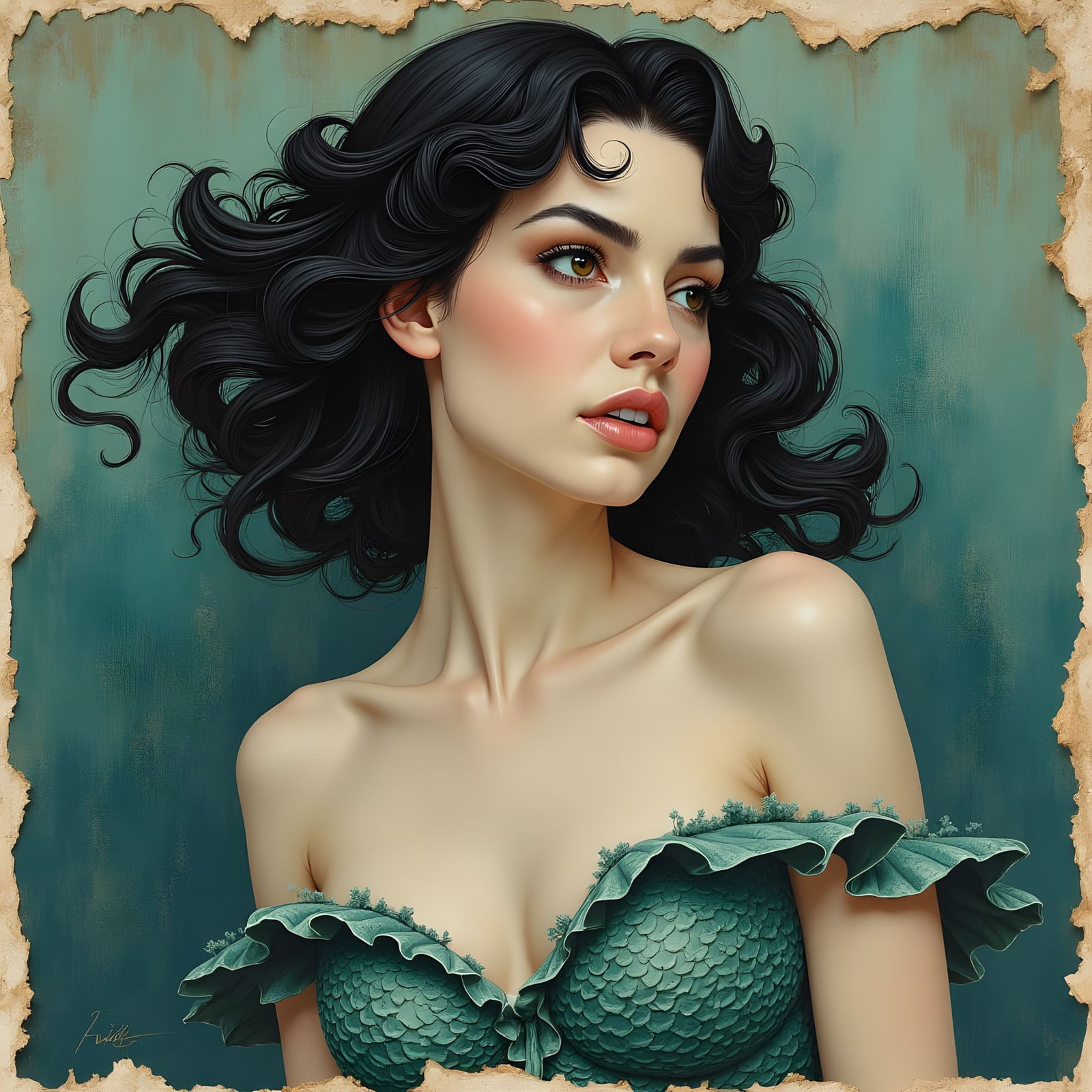 Detailed Mermaid Portrait in Digital Illustration Style